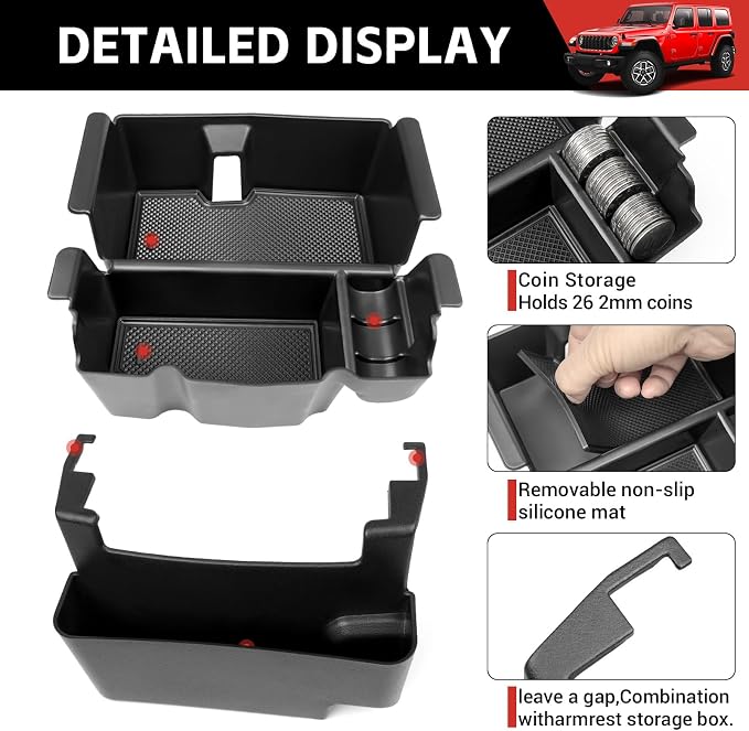 Center Console Hanging Organizer for 2018-2025 Jeep Wrangler JL JLU 4XE/Gladiator JT Center Console Armrest Box Storage Tray for Wrangler&Gladiator(Hanging+Center Console Armrest Organizer)