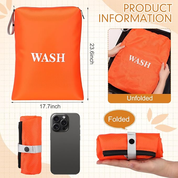 Hsei 4 Pcs Travel Laundry Bags Bulk 24 x 18 Inch Washable Waterproof Wet Dry Bag for Dirty Clothes Gym Foldable Organizer with Zipper Travel Accessoriesfor Swimming Yoga Bathing Suit Workout