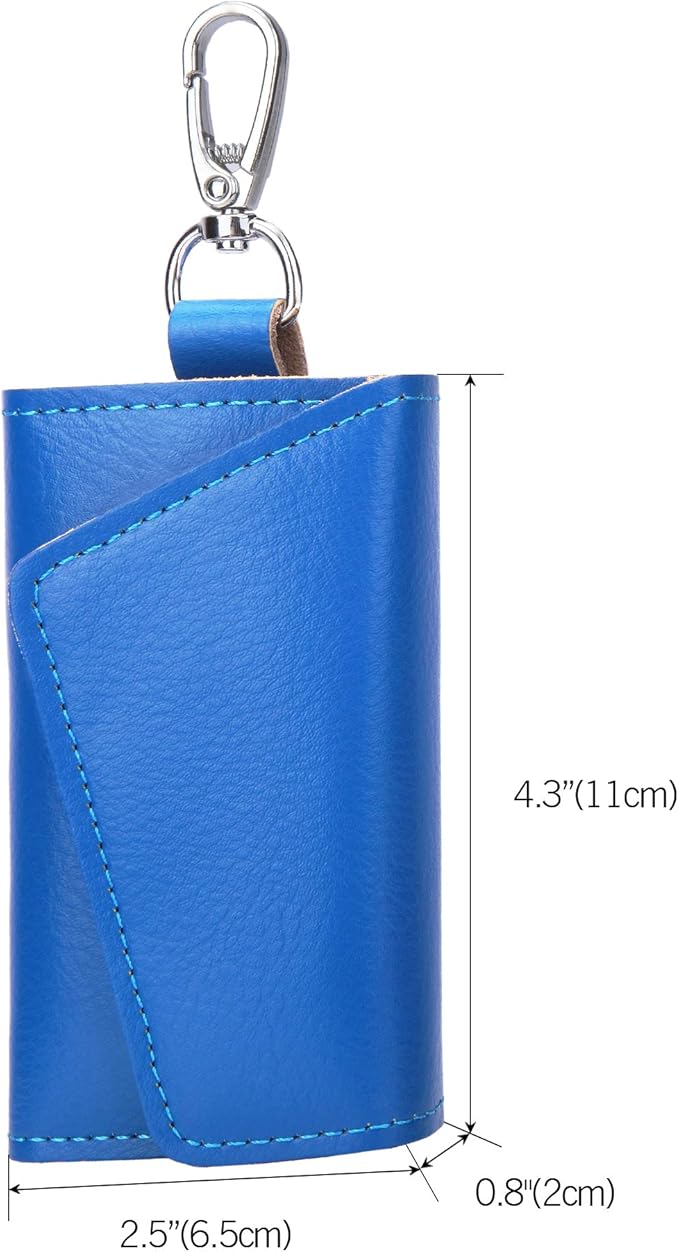 BAKUN Compact Leather Car Key Case, Key Holder Key Organizer Wallet, With 6 Hooks(Blue)