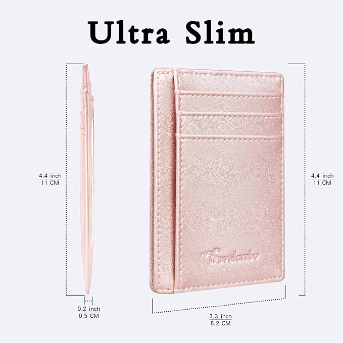Travelambo Front Pocket Minimalist Leather Slim Wallet RFID Blocking Medium Size