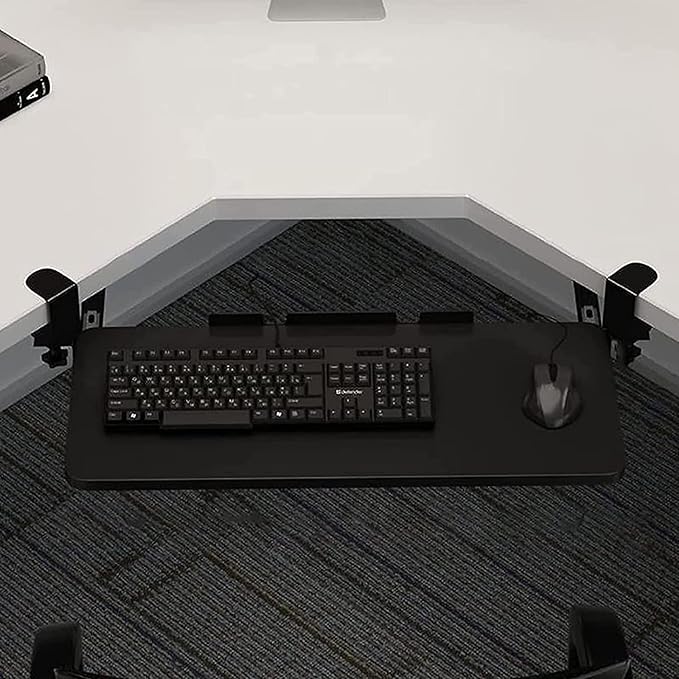 QQXX Swivel Keyboard Tray Under Desk with C Clamp,Adjustable Slide Out Computer Keyboard Stand, Ergonomic Keyboard Shelf for Home or Office, No Screw into Desk(65x25cm(25.6x9.8), Black)