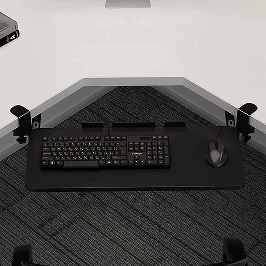 QQXX Swivel Keyboard Tray Under Desk with C Clamp,Adjustable Slide Out Computer Keyboard Stand, Ergonomic Keyboard Shelf for Home or Office, No Screw into Desk(65x25cm(25.6x9.8), Black)