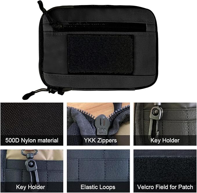 ROARING FIRE Picofire Pro EDC Pouch Organizer - [Small Tool Pouch] for Electronics, Cables, Flashlights - with YKK Zippers, Weatherproof Resistant 500D Nylon for pouches men (black)