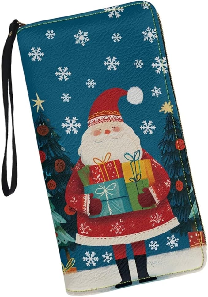 Bulopur Santa Claus Wristlet Wallet for Women Christmas Slim Thin RFID Blocking Credit Card Wallets Long Bifold PU Leather Card Holder Organizer Clutch Billfold with Zipper Ladies Girls Gift