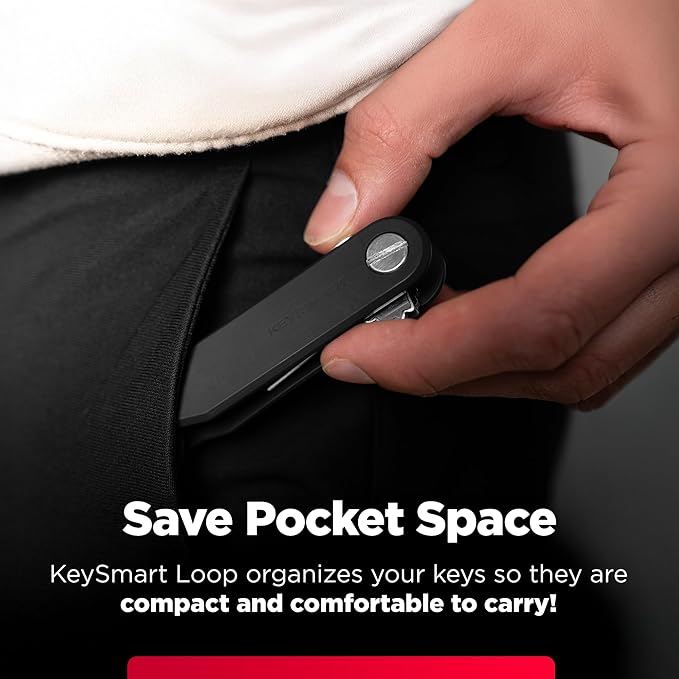KeySmart Loop - Keychain Key Holder, FKM Silicone Compact Key Organizer for Key Chain, Clutter-Free Compact EDC Key Chains