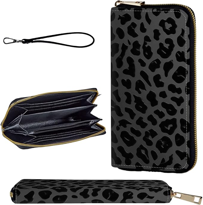 Wallet,Leather Long Wallet Suitable For Ladies And Teenagers - Detachable Wristband + RFID Travel Wallet With Card Slot - Leopard Print