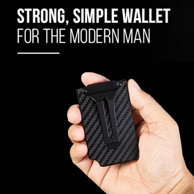 Slim Wallet for Men,RFID Blocking Minimalist Metal Wallet, Money Clip/Cash Holder, Front Pocket Aluminum Credit Card Holder, Ideal Gift for Men,Carbon Fiber