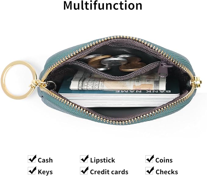 SENDEFN Mini Coin Purse Soft Leather Small Coin Pouch Purses Women Zipper Pocket with Key Ring
