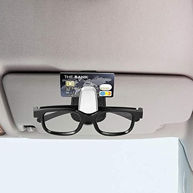 Mudder 2 Packs Sunglasses Holder for Car Universal Visor Sunglasses Holder Clip Leather Eyeglasses Hanger and Ticket Card Clip Eyeglasses Mount for Car(Black)