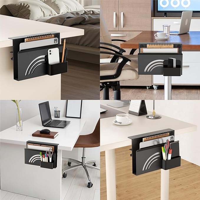 Onemake Rainbow Desk Side Storage, No Drill Laptop Holder, Clamp on Desks Shelf with Magnetic Pen Holder, Hanging Desk Organizer for Home Office, Fits Flat Edge Tables 0.4" to 2.3"