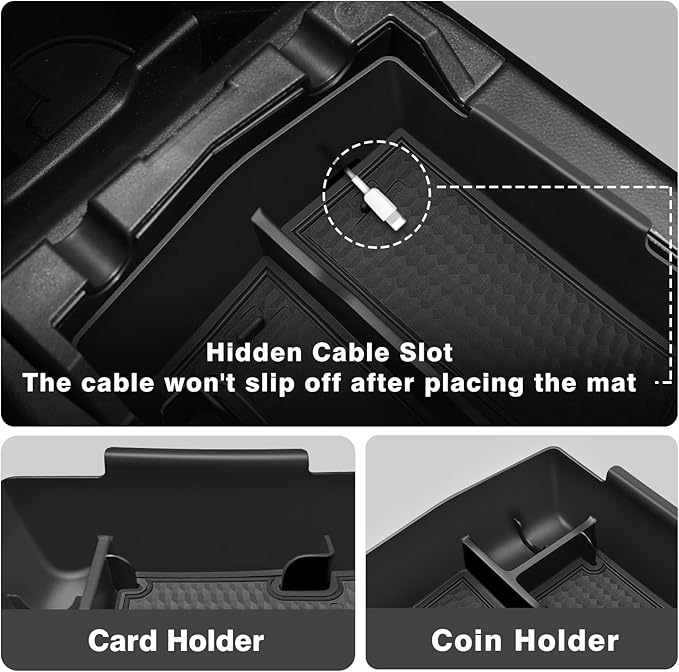 Muslogy Upgraded Center Console Organizer Compatible with 2025 Subaru Forester Middle Armrest Storage Box Insert Tray Cable Holder Interior Accessories Easy Removal (Black) Won't fit 2026 Model