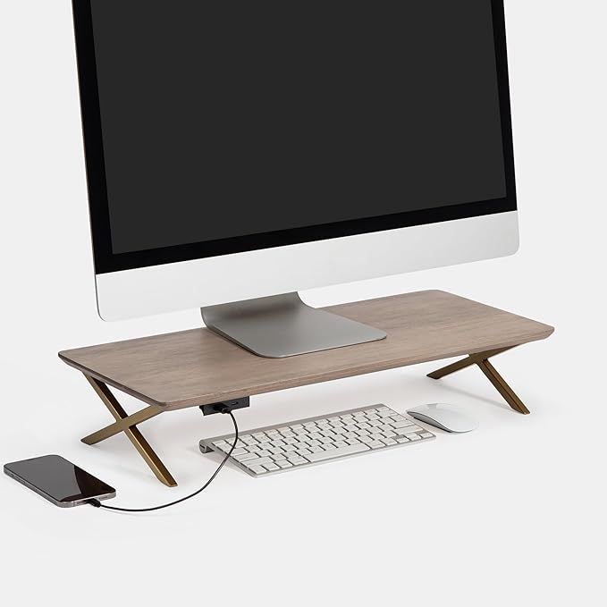 Anji Mountain Monitor Stand - Desktop Organizer & Laptop Riser, Ergonomic Monitor Riser, Space-Saving Monitor Stand for Desk, Durable Construction, Easy Assembly, Ideal for Home & Office,Biscotti