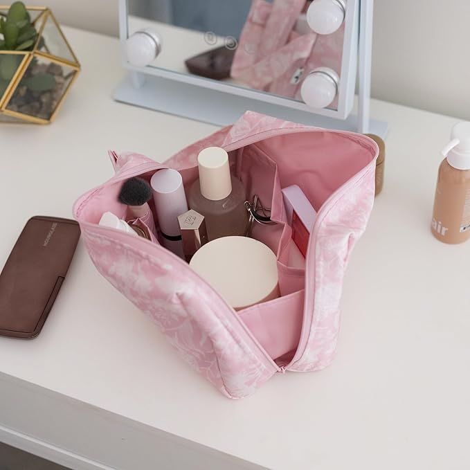 Tiny Twinkle Waterproof Travel Toiletry & Makeup Bag Organizer | Makeup Pouch with Multiple Compartments & Snap Handle for Travel | Gift for Teen Girls and Women (Toile)