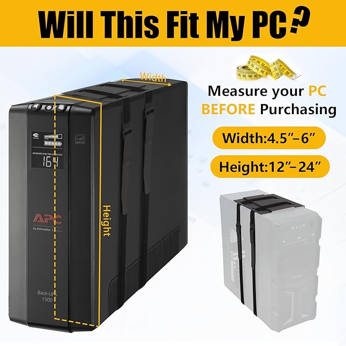 SFF Under Desk PC Mount and Wall Mount Bracket, Heavy-Duty Steel Adjustable CPU Holder for Small Form Factor Towers, UPS, Mini PC, Versatile Mounting with Straps & Hardware Included