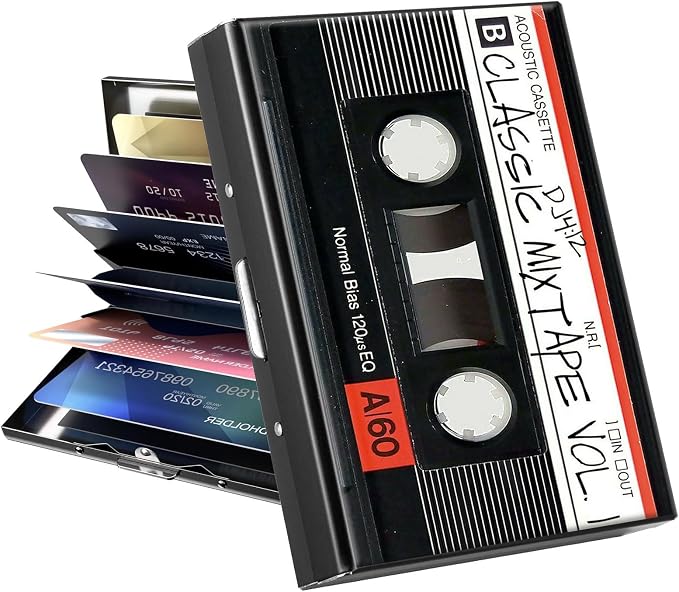 Metal Wallet, Credit Card Holder for Women Men Girls, RFID Blocking Aluminum Wallet Slim Hard Case, Mini Travel Wallet, ID Card Holder Business Card Case,Retro Audio Cassette