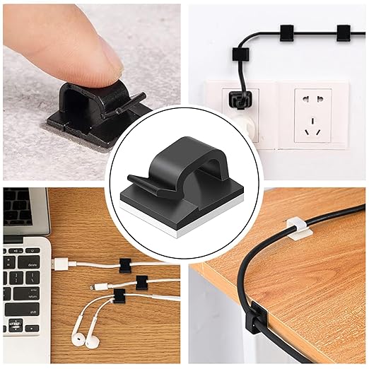 60 Pcs Cable Clips Black, R-Type Adhesive Cable Clips Self-Adhesive, Cable Management Clips for Cord Holders for Cables, Wire Clips for Wall, Wire Organizer Clips for Car & Office, Self Adhesive Hooks