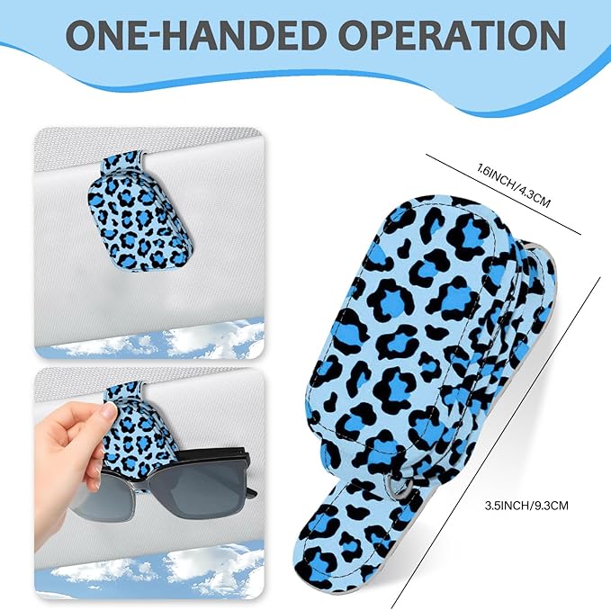2 Pack Sunglass Holder for Car Visor, Universal Magnetic Car Sunglass Holder for Different Size Eyeglasses, Car Visor Accessories (Leopard-Blue)