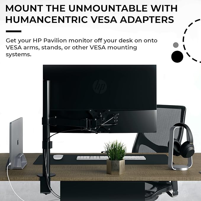 HumanCentric VESA Mount Adapter Compatible with HP Pavilion 27xw, 25xw, 24xw, 23xw, 22xw, 22cwa, 27cw, 25cw, 24cw, 23cw, and 22cw Monitors, Works with 75x75 and 100x100mm Patterns Hardware Included