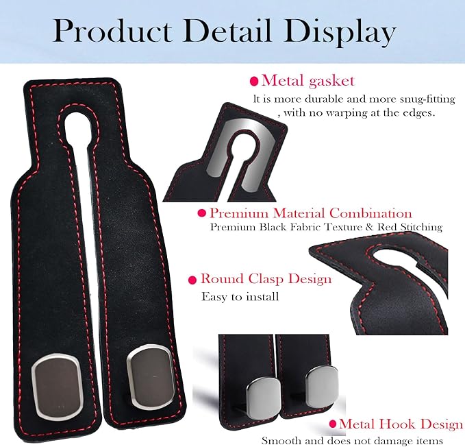 Car Purse Hook, Car Seat Back Storage Hook, Car Seat Hooks for Headrest, Car Hooks for Purses and Bags Cute (Black-2 Pack)