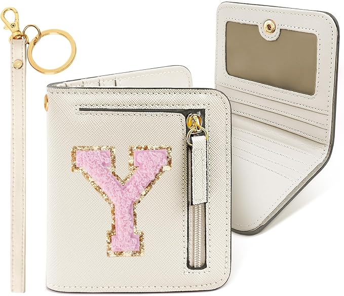 COSHAYSOO Easter Birthday Gifts Initial Wallet for Teen Girls 10 11 12 13 14 15 16 Year Old Small RFID Bifold Wallet Purse Monogram Tween Girly Trendy Stuff Chenille Letter Y Cream