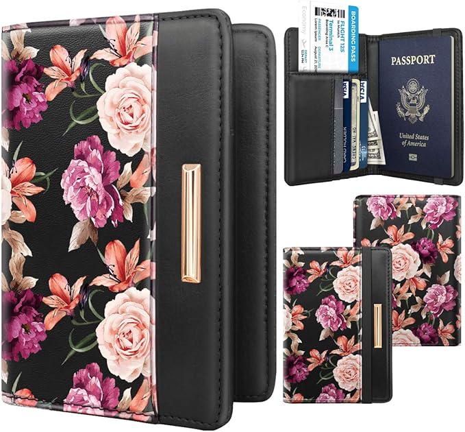 Passport Holder Cover RFID Blocking Cute Slim Travel Passport Wallet for Women,Black