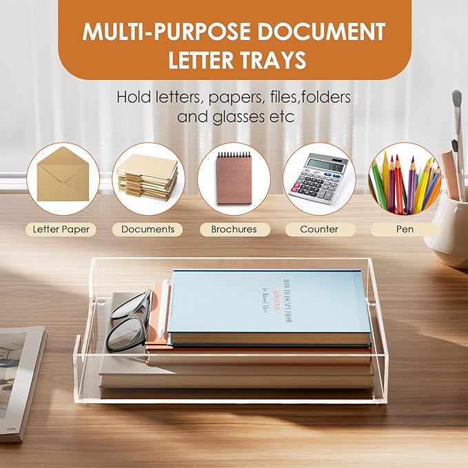 MaxGear Acrylic Letter Tray, Clear Desk Organizer for Papers, Documents, Magazines, Folders, Notebooks, and Stationery – Multi-Function File Tray and Desktop Organizer for Office, Home, and Workspace