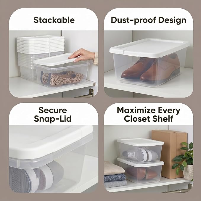 10Pack Storage Bins with Lids, 6 QT Clear Plastic Box with Snap On Lids, Heavy Duty Stackable and Nestable Containers, BPAFree Durable See Through Organizing Solution for Home, Office, Closet