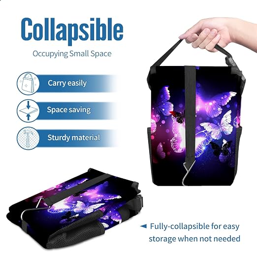 Purple Butterfly Trash Can With Lid - Collapsible Reusable Waterproof Car Garage Bag, Automotive Garbage Can, Accessories Interior Organizer