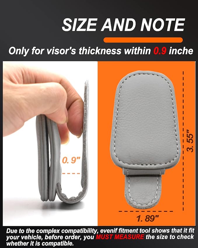 2 Pack Sunglass Holder for Car, Magnetic Leather Eyeglass Hanger Sunglass Clip for Car Visor, Car Sunglass Holder Organizer Storage, Car Interior Accessories (2PCS, Gray)