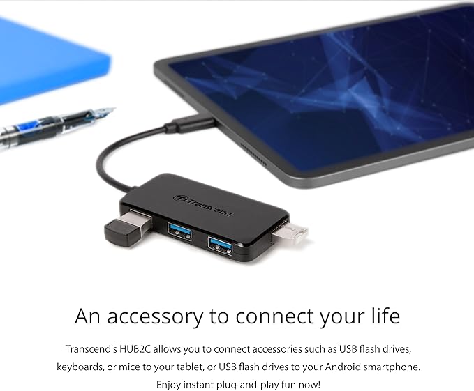 Transcend USB C Hub for iPhone17,16,15/MacBook Pro, Air/iPad Pro/iMac/Windows/Android/Tablet/Desktop/Laptop/Flash Drive, 4-Port HUB with Type C, 4-Port USB3.1 GEN1 (USB 5Gbps) - TS-HUB2C