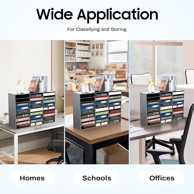 Literature Organizer 27 Slots, Compartments Mail Sorter Organizer, Adjustable Desktop File Organizer with Removable Shelves, Paper Organizer for Home Office School (Black, 27 Slots)