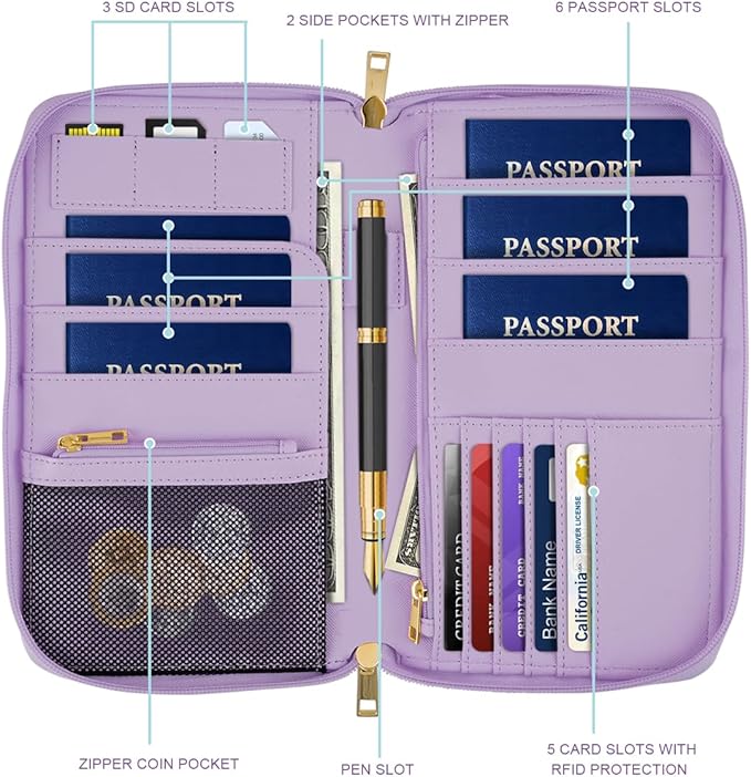 Family Passport Holder Wallet RFID Blocking Document Organizer PU Leather Mulit-purpose Travel Wallet Credit Cards Case for Women Men, White Daisy