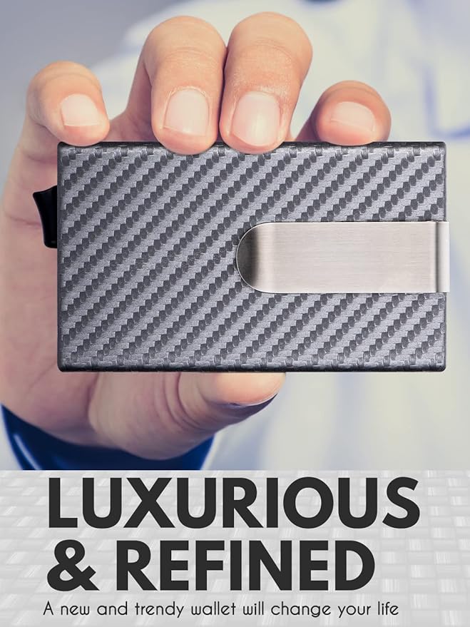 Pop Up Stealth Wallet for Men&Women - RFID Blocking Card Wallet with Money Clip - Minimalist Leather Wrapped Card Holder - Front Pocket Slim Wallet for 6 Credit Cards - Silver Wallet Gifts for Him