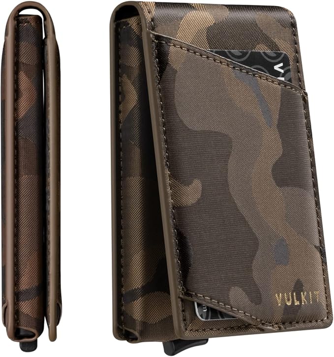 VULKIT Pop Up Wallet for Men, Credit Card Holder Minimalist Slim Bifold Wallets RFID Blocking with Gift Box Desert Camouflage