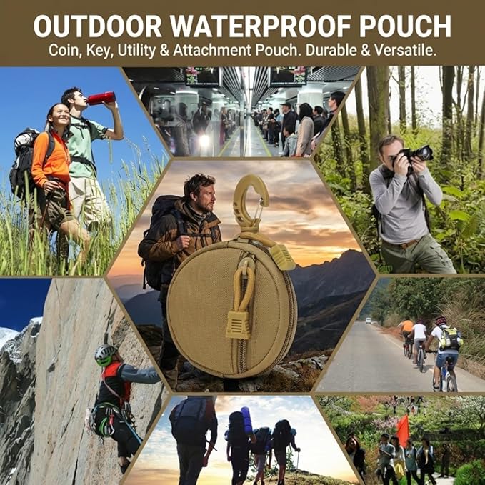 Tactical EDC Pouch, Waterproof Mini MOLLE Key Wallet, Round Outdoor Attachment Bag