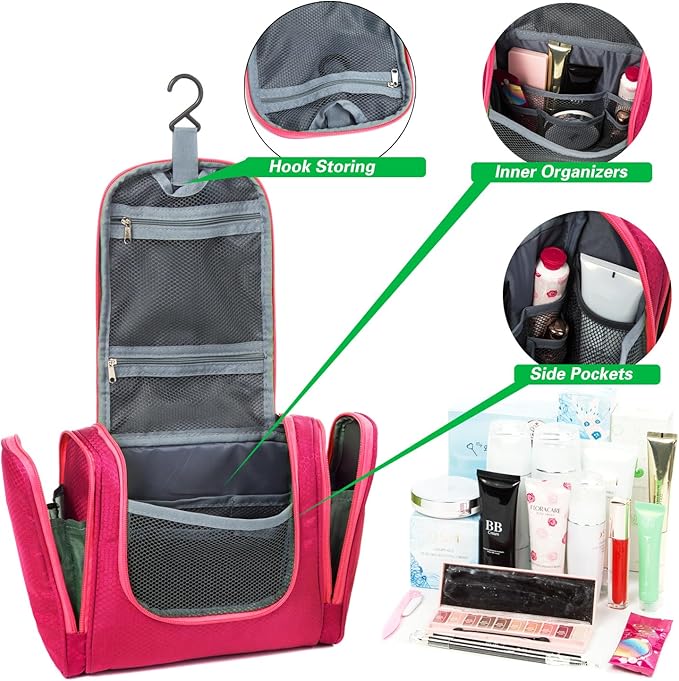 Bago Travel Toiletry Bag for Women and Men - Large Waterproof Hanging Large Toiletry Bag for Bathroom and Travelling Bag for Toiletries Organizer - Travel Makeup Bag (Pink)