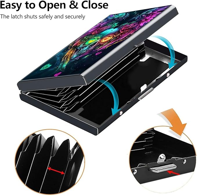 Credit Card Holder, Art Skull Design Mini RFID Blocking Aluminum Wallet Slim Metal Hard Case Shell Travel Wallet ID Case Small Credit Cards Case Business Cards for Women Men Girls