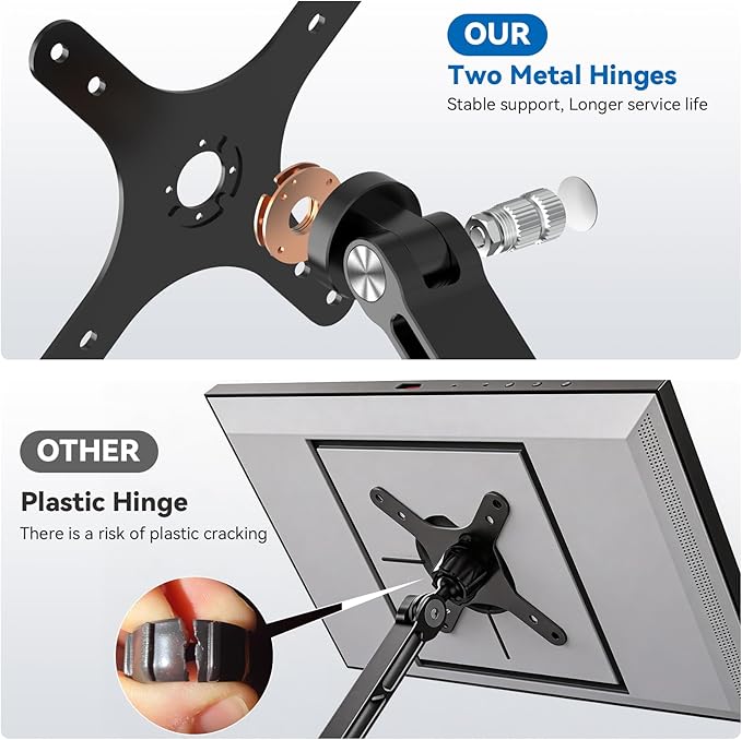Portable Monitor Stand VESA Mount, Tilt & Rotation Joints Use Metal Hinges, Foldable Aluminum Desk Mount for 13-18.5 Inch & up to 5.5 lbs Small Monitors, Suitable for Home Office Travel (Black)