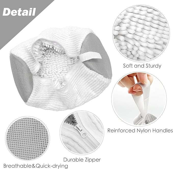 Shoe Washing Machine Bag,Laundry Shoe Bag for Washer and Dryer,Reusable Shoe Cleaning Bag for Sneakers,Tennis Shoes,With Self-locking Zipper, Microfiber Inside (Lite White - 2 Pack)