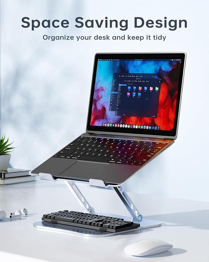 H&C(hcck&Cllassp) Aluminum Laptop Stand for Desk, Foldable and Portable Laptop Riser, Adjustable Notebook Stand, Ventilated Cooling Bracket, Ergonomic Computer Stand for 11-17 inch Notebooks, Silver