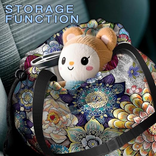 Car Trash Bag Hanging Back of Seat with Adjustable Snap Buckle Strap Cute Printed Drawstring Garbage Bags for Car-Boho Floral