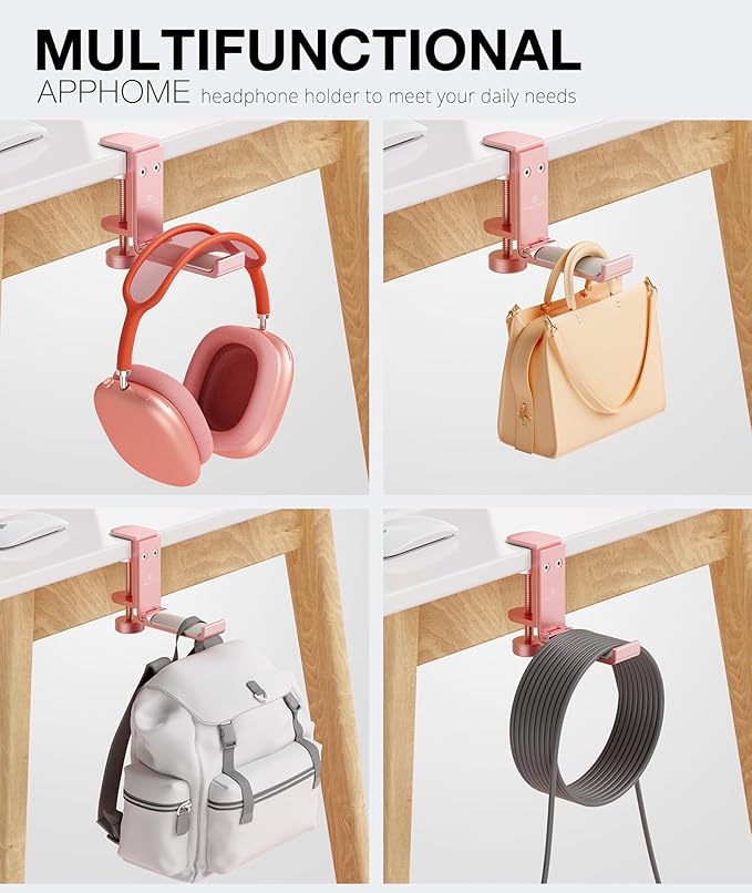 Foldable Headphone Stand and Hook ??Aluminum Headset Holder Clamp Mount Under Desk, Universal Fit for Gaming Headphones, Space-Saving Hanger Organizer