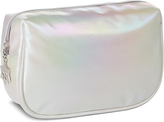 Small Makeup Bag，Travel Cosmetic Bag Organizer，Toiletry Bag with Zipper，Accessories Storage Bag for Women-Holographic white