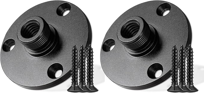 Mic Podium Flange Mounts with Pad KB48 - Microphone Gooseneck Table Mounts with 5/8-27 Male 3/8-16 Female Threads and Mounting Screws, 2PCS