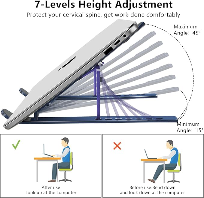 Laptop Stand, Computer Tablet Stand, Adjustable Aluminum Foldable Portable Laptop Holder Riser, Compatible with MacBook Air Pro, Lenovo, HP, Dell, More 10-15.6??Laptops and Tablets (Blue)