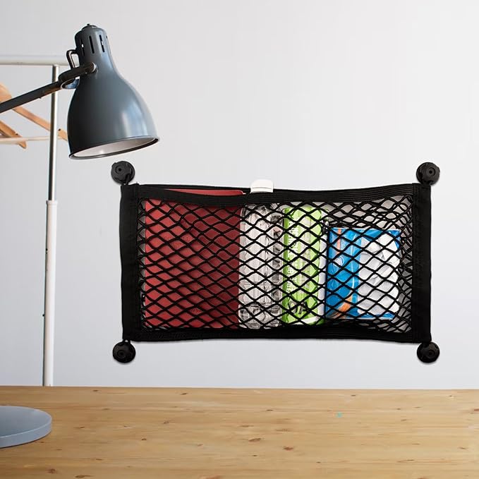 2 Pack Small Cargo Net Pocket Storage Pouch Bag 21 x 9.8 Inches RV Netting Elastic Automotive Cargo Nets with 8 Mounting Screws, Storage Mesh for Car Trunk SUV Boats