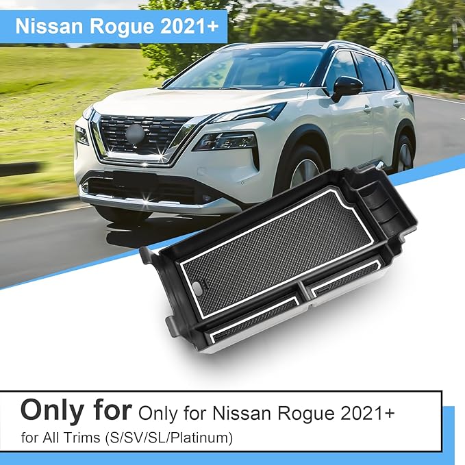 2021-2025 2026 Rogue Center Console Organizer for Nissan Rogue (S/SV/SL/Platinum/Rock Creek/Dark Armor), Durable ABS&Anti-Slip Rubber Console Tray Insert 2026 2025 Rogue Accessories (White)