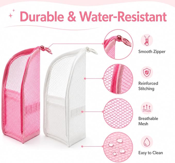 2 Pcs Standing Toiletry Bag, Portable Lightweight Travel Toiletry Bag, EVA Mesh Organizer Bag Cosmetic Zipper Pouch for Travel, Waterproof Dust-Free Stand-Up Small Toiletry Stationery Bag