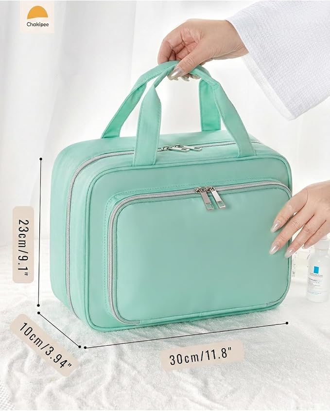 Travel Hanging Toiletry Bag for Women - Waterproof Cosmetic Organizer with Clear Window, Lightweight Bathroom Bags for Essentials, Makeup, Shampoo, Toiletries Green,Large