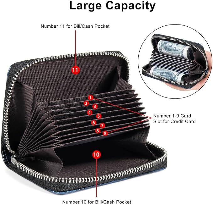 EcoVision Credit Card Holder RFID Card Case Wallet, Small Accordion Zipper Card Case Holder, Card Organizer Case for Women Men